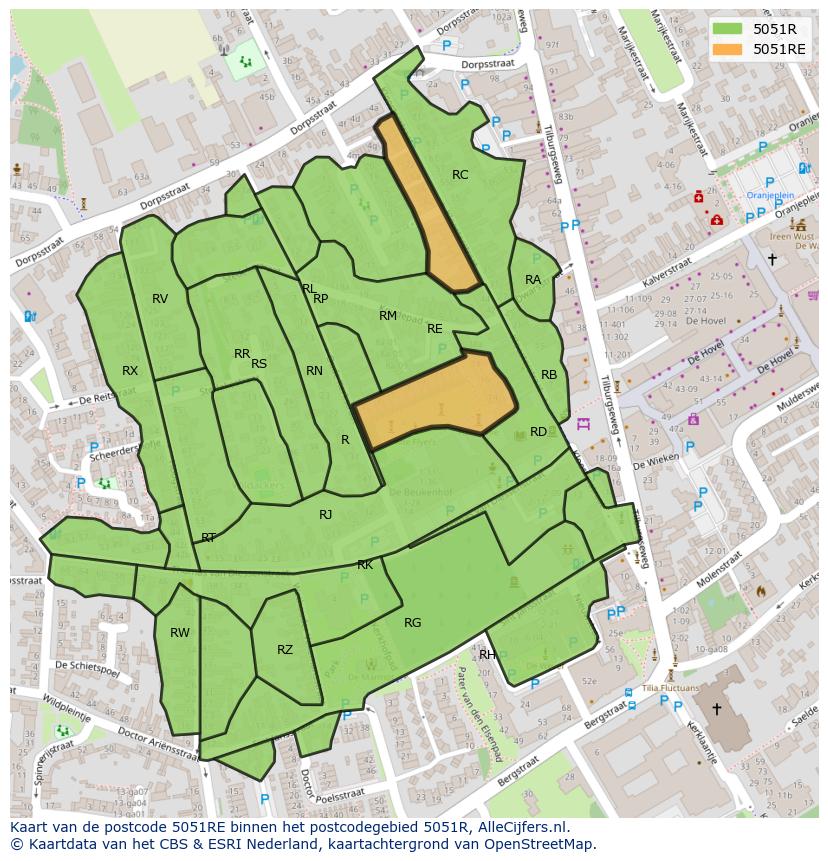 Afbeelding van het postcodegebied 5051 RE op de kaart.