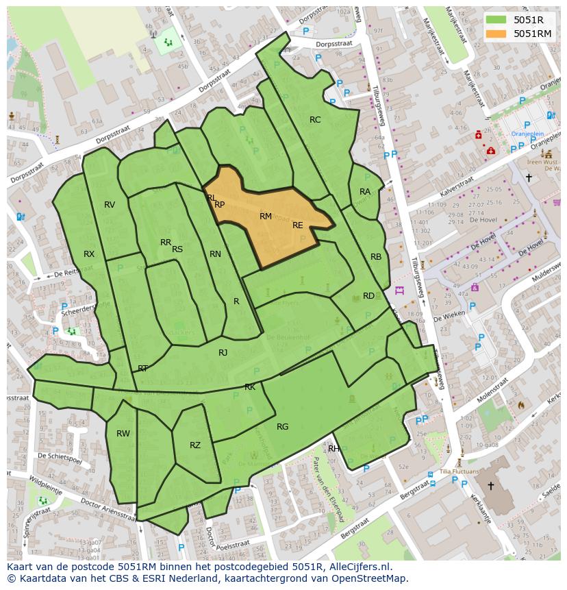 Afbeelding van het postcodegebied 5051 RM op de kaart.