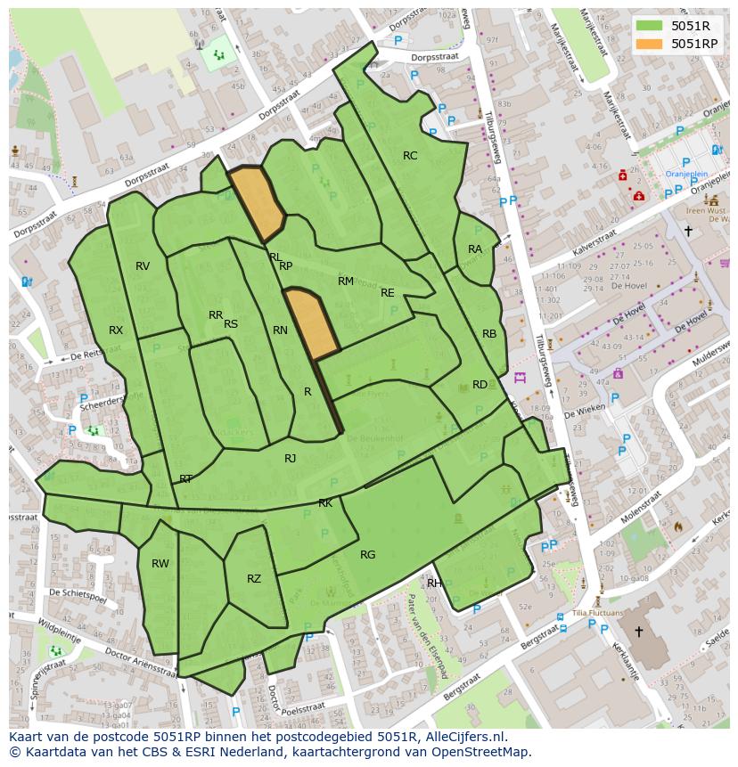 Afbeelding van het postcodegebied 5051 RP op de kaart.