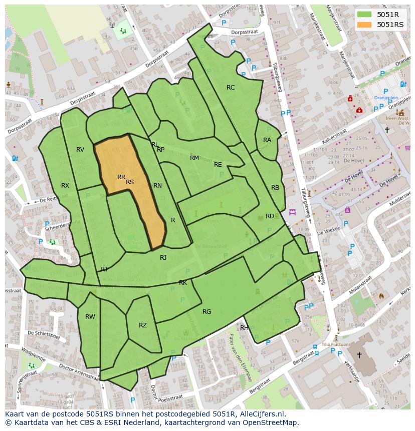 Afbeelding van het postcodegebied 5051 RS op de kaart.
