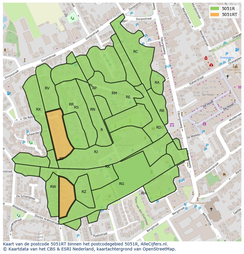 Afbeelding van het postcodegebied 5051 RT op de kaart.