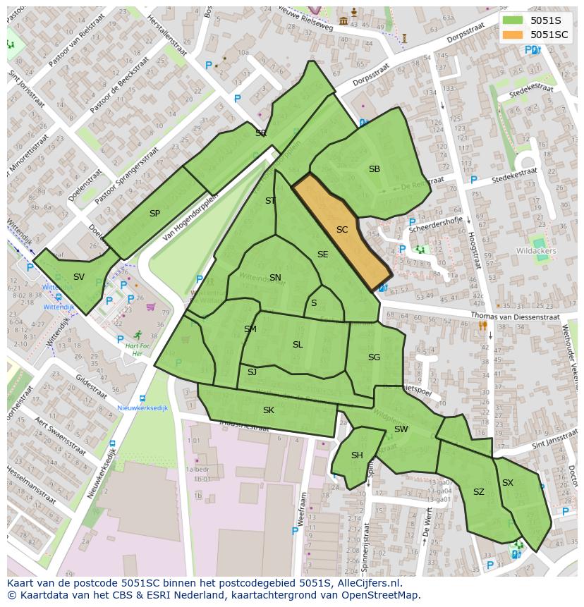 Afbeelding van het postcodegebied 5051 SC op de kaart.