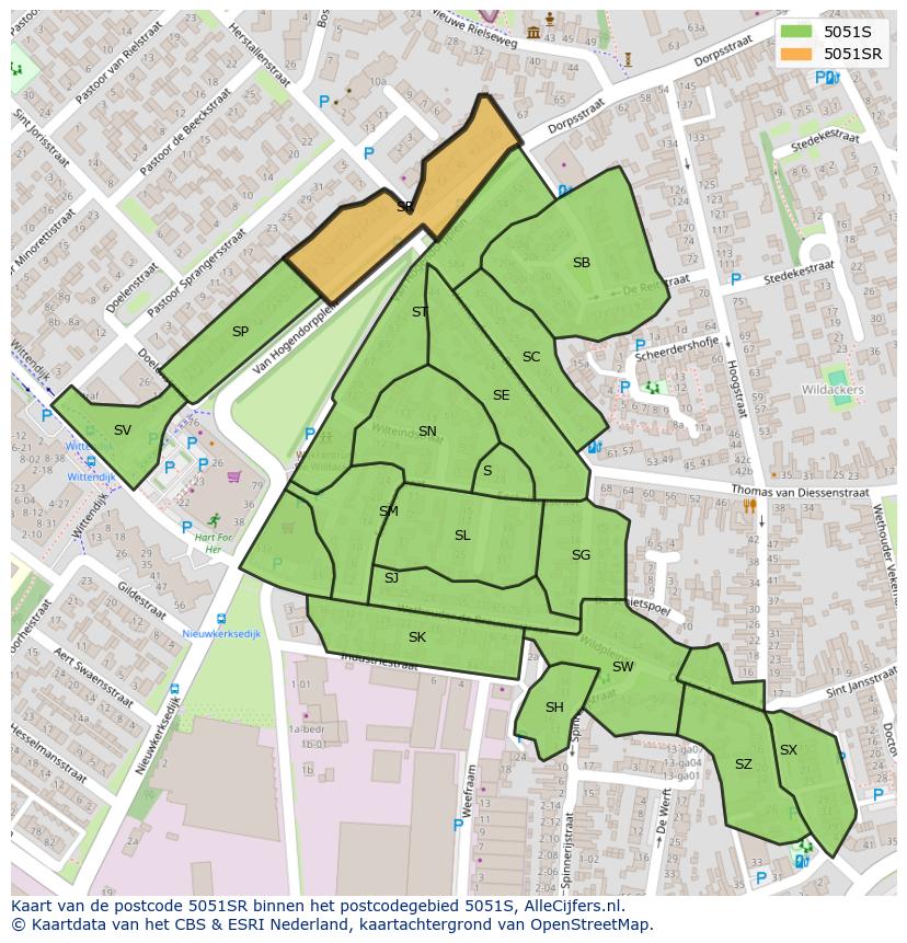Afbeelding van het postcodegebied 5051 SR op de kaart.