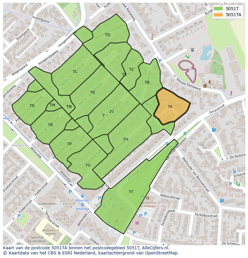 Afbeelding van het postcodegebied 5051 TA op de kaart.