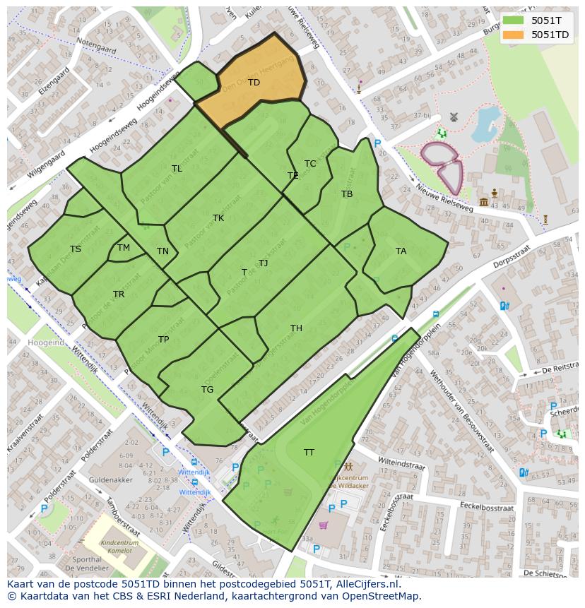 Afbeelding van het postcodegebied 5051 TD op de kaart.