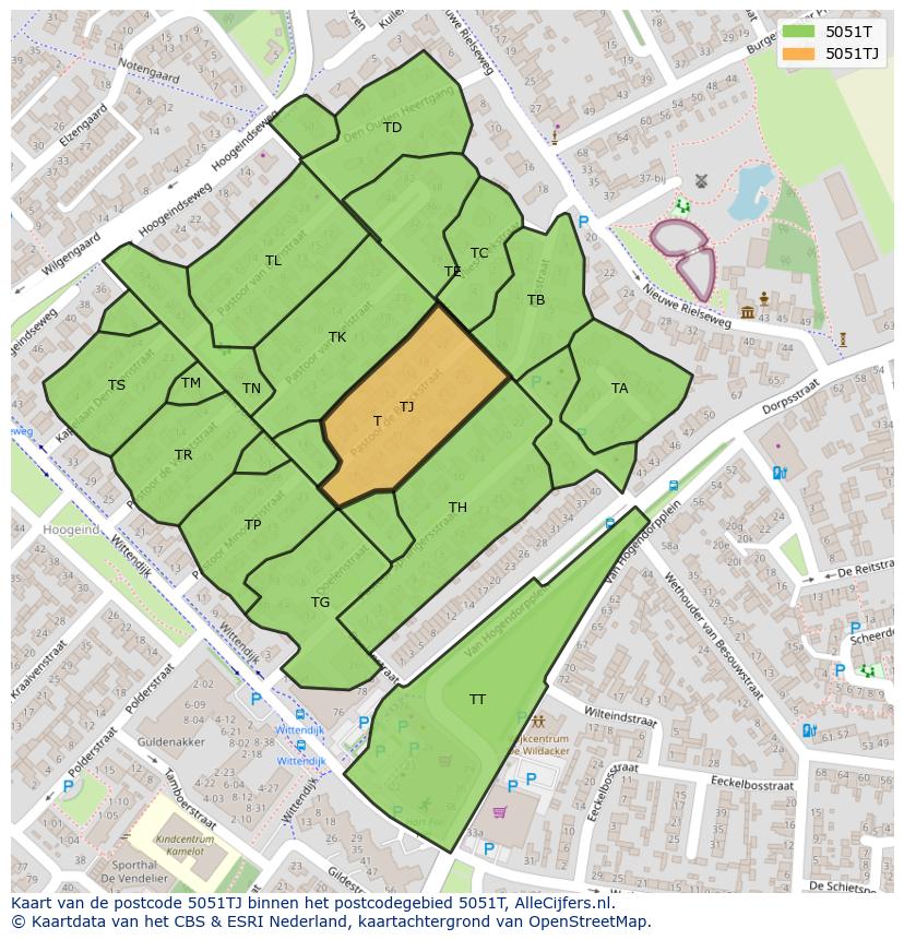 Afbeelding van het postcodegebied 5051 TJ op de kaart.