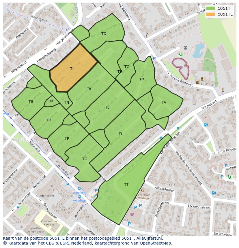 Afbeelding van het postcodegebied 5051 TL op de kaart.