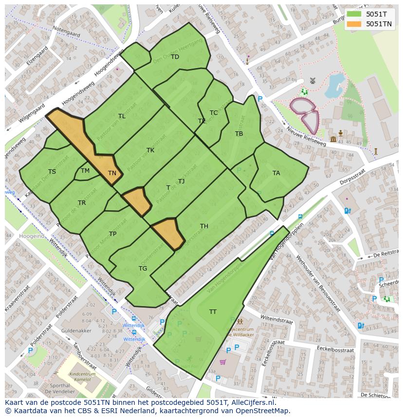 Afbeelding van het postcodegebied 5051 TN op de kaart.