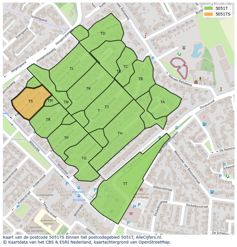 Afbeelding van het postcodegebied 5051 TS op de kaart.