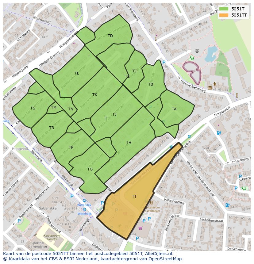 Afbeelding van het postcodegebied 5051 TT op de kaart.