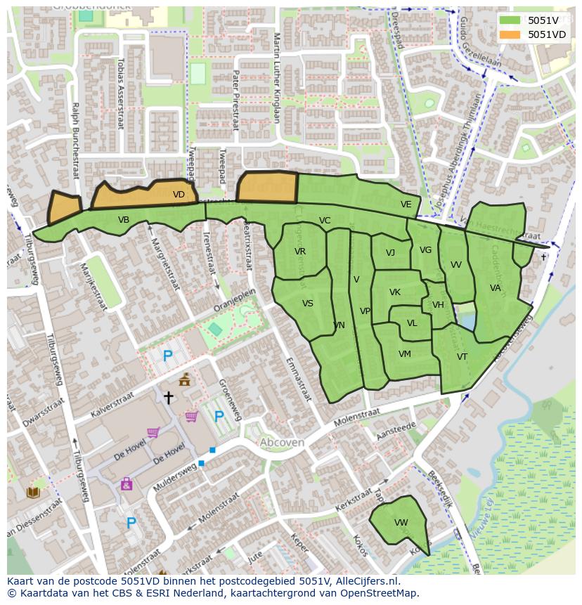 Afbeelding van het postcodegebied 5051 VD op de kaart.