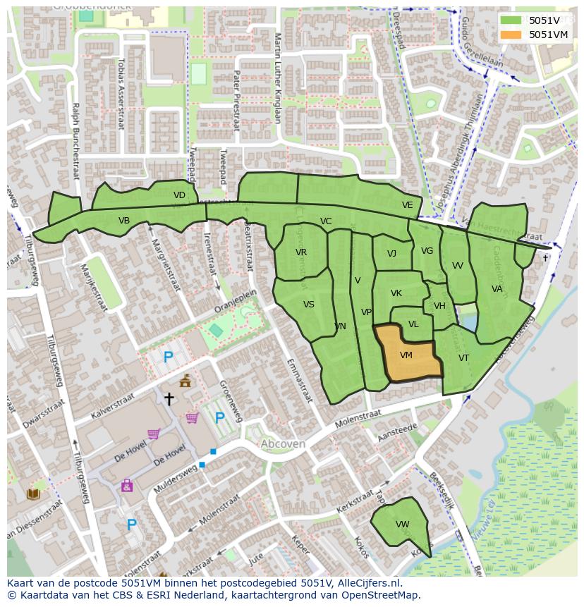 Afbeelding van het postcodegebied 5051 VM op de kaart.