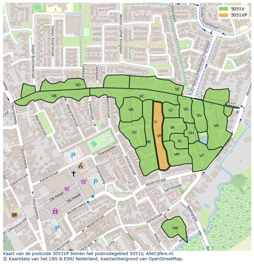 Afbeelding van het postcodegebied 5051 VP op de kaart.
