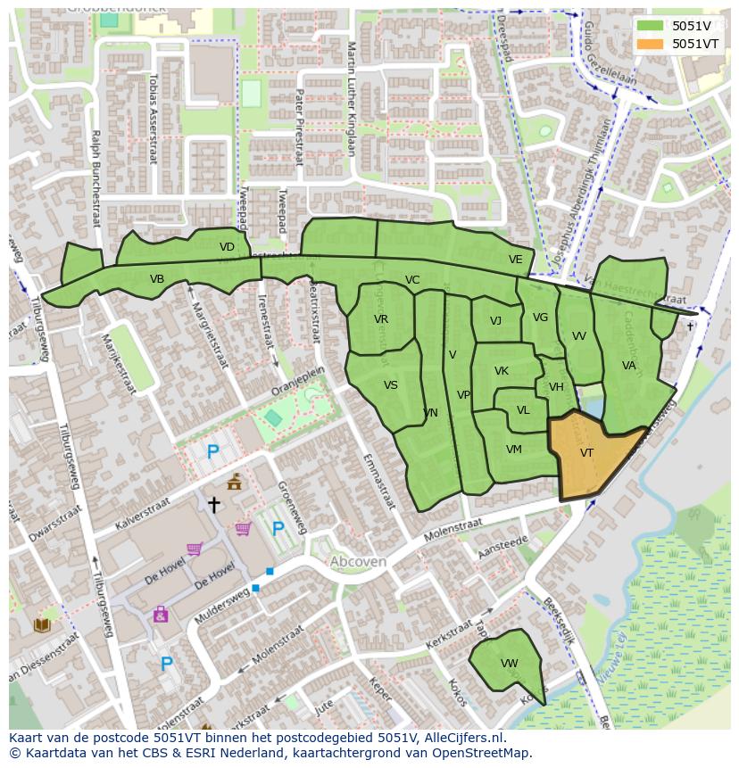 Afbeelding van het postcodegebied 5051 VT op de kaart.