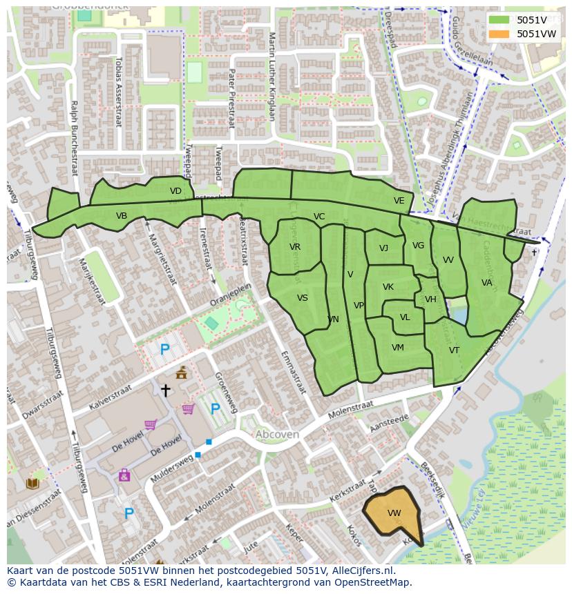 Afbeelding van het postcodegebied 5051 VW op de kaart.