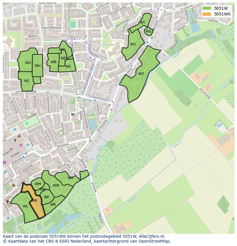 Afbeelding van het postcodegebied 5051 WK op de kaart.