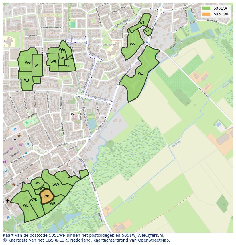 Afbeelding van het postcodegebied 5051 WP op de kaart.