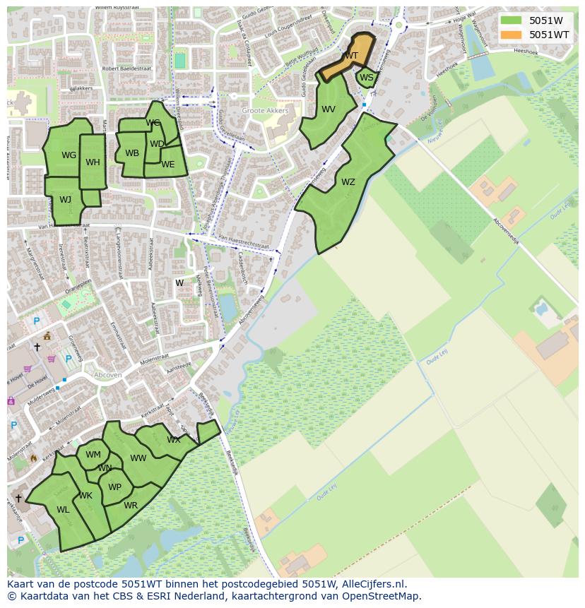 Afbeelding van het postcodegebied 5051 WT op de kaart.
