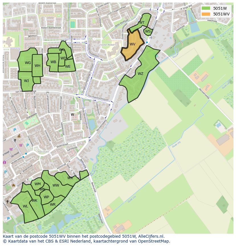 Afbeelding van het postcodegebied 5051 WV op de kaart.