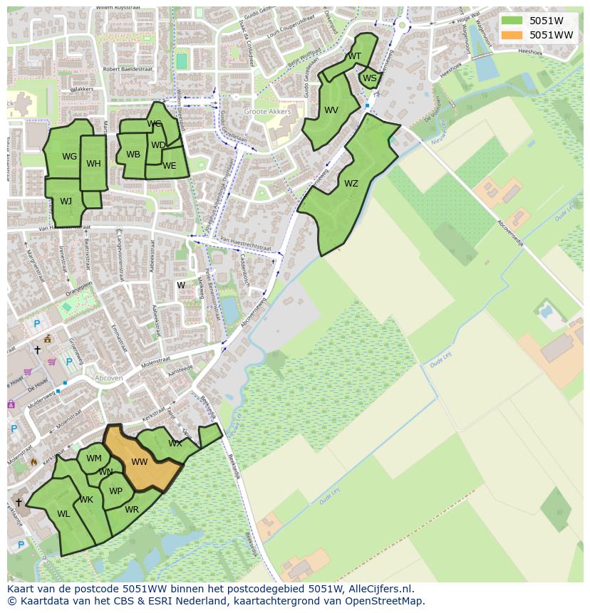 Afbeelding van het postcodegebied 5051 WW op de kaart.