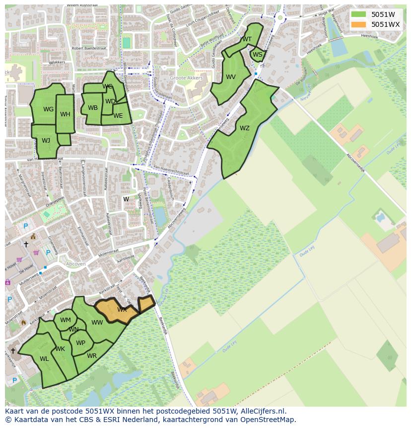 Afbeelding van het postcodegebied 5051 WX op de kaart.