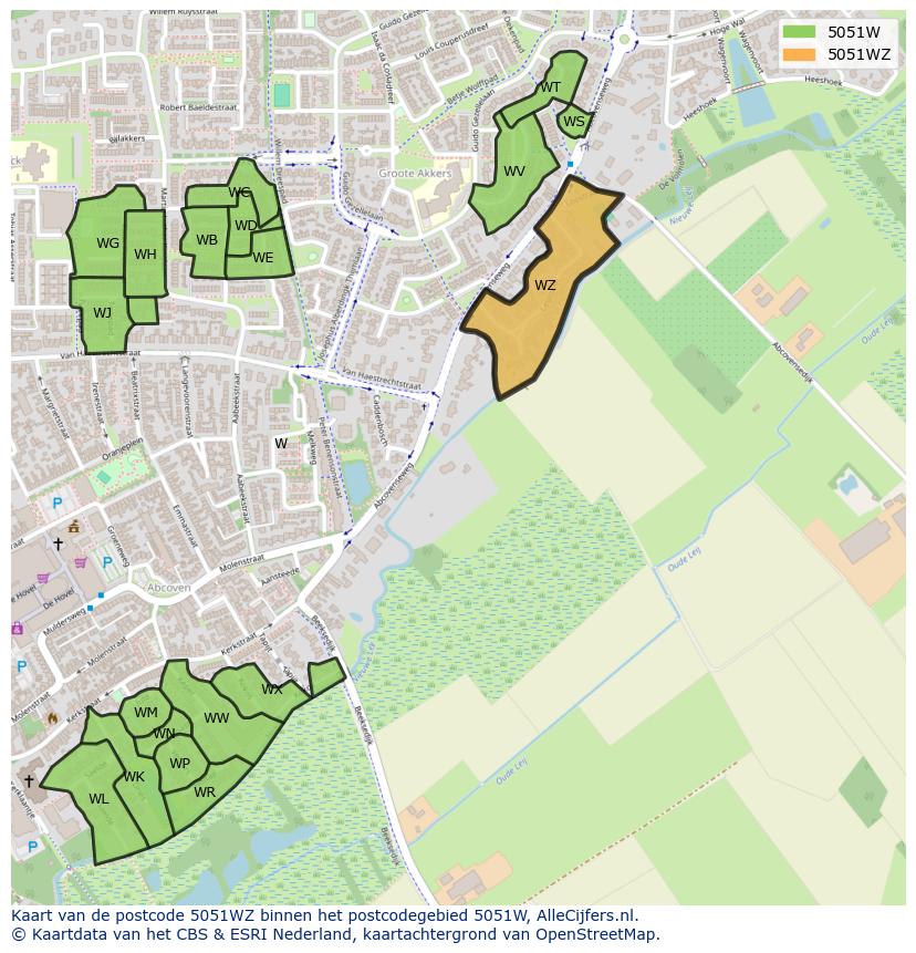Afbeelding van het postcodegebied 5051 WZ op de kaart.