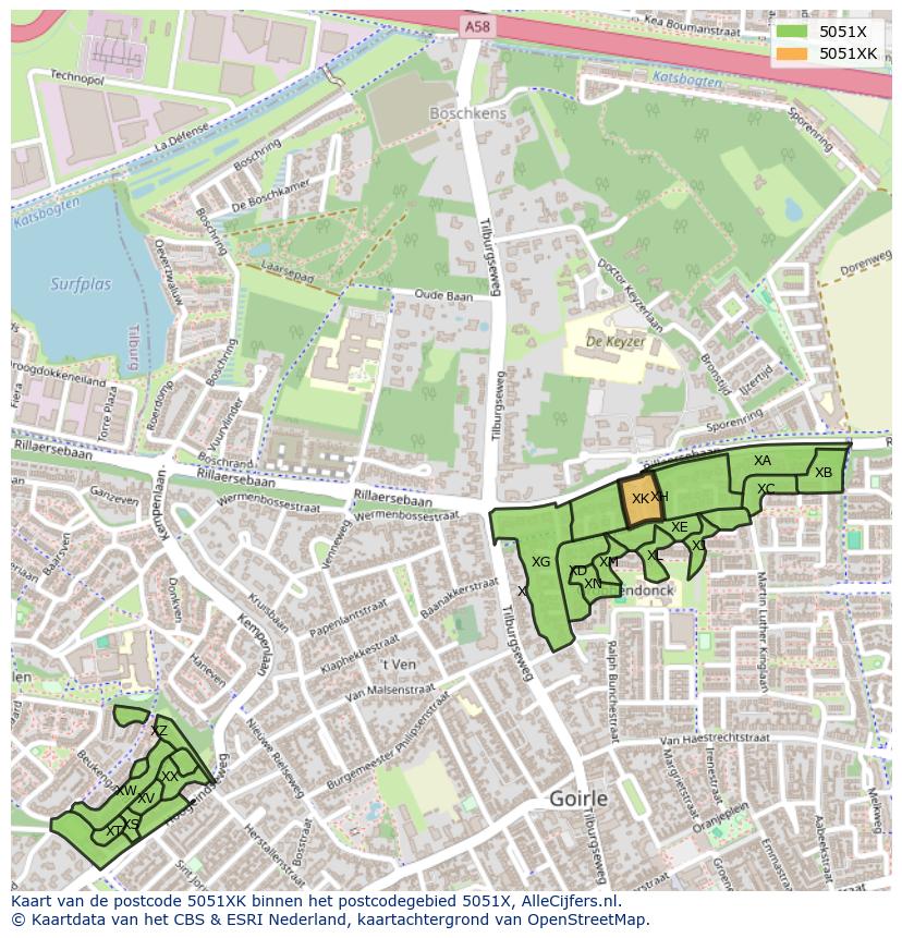 Afbeelding van het postcodegebied 5051 XK op de kaart.