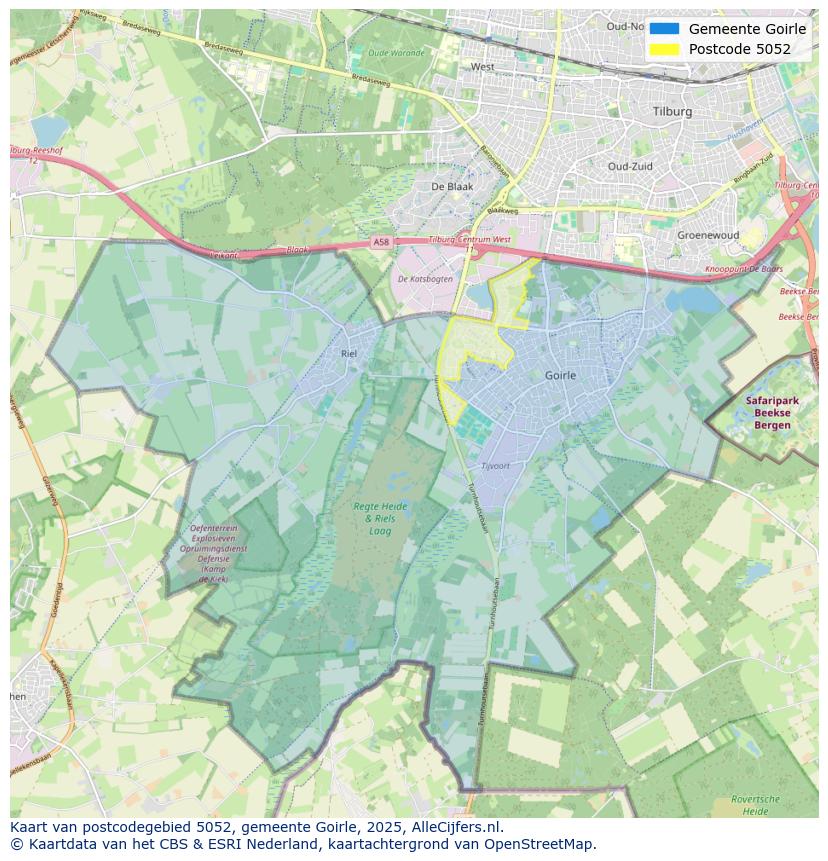 Afbeelding van het postcodegebied 5052 op de kaart.