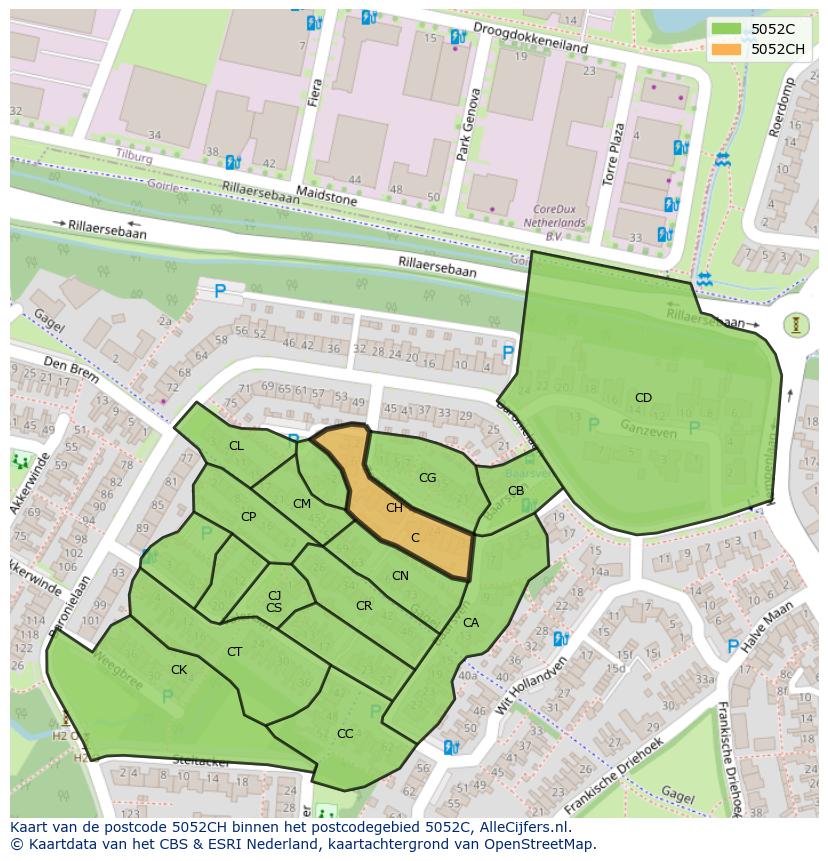 Afbeelding van het postcodegebied 5052 CH op de kaart.