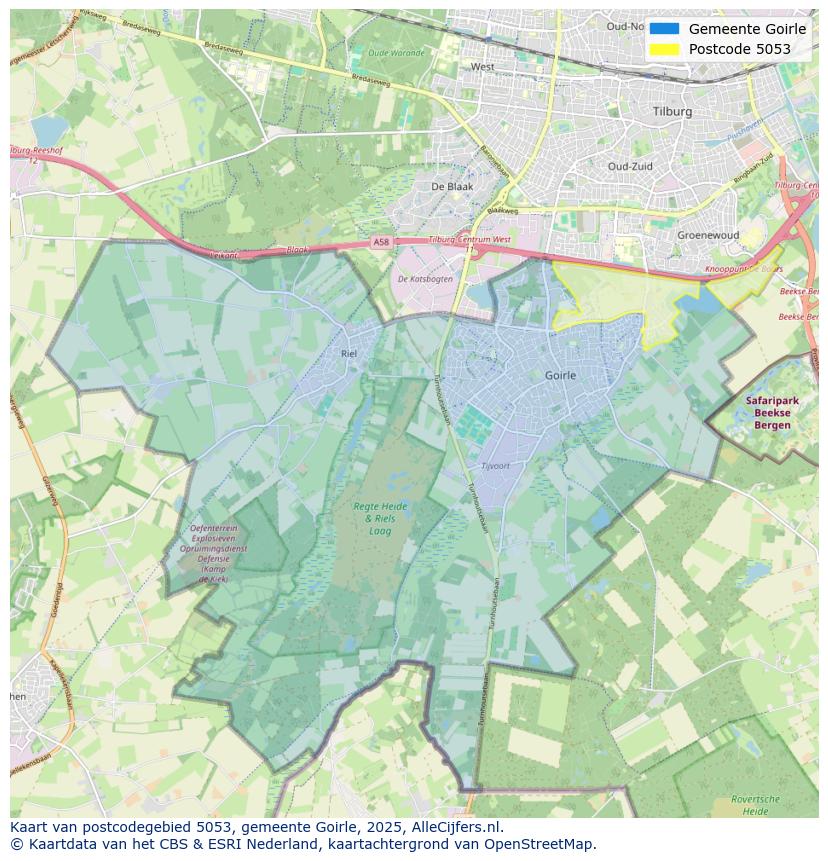 Afbeelding van het postcodegebied 5053 op de kaart.