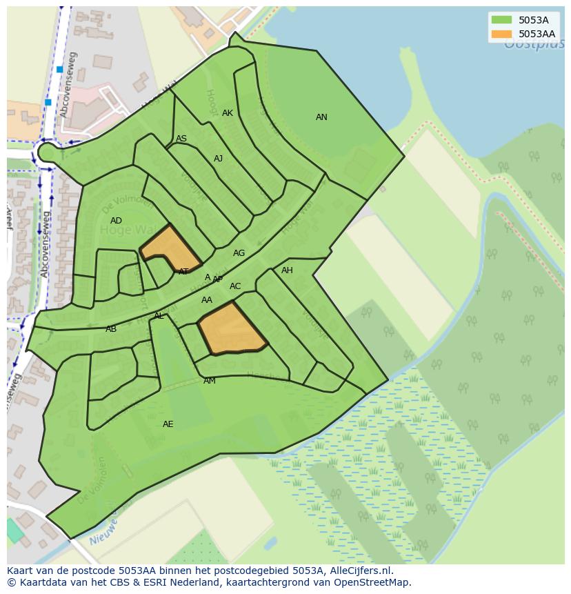 Afbeelding van het postcodegebied 5053 AA op de kaart.
