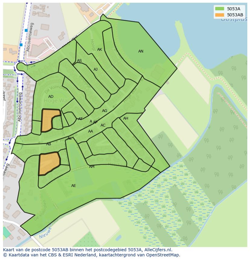Afbeelding van het postcodegebied 5053 AB op de kaart.