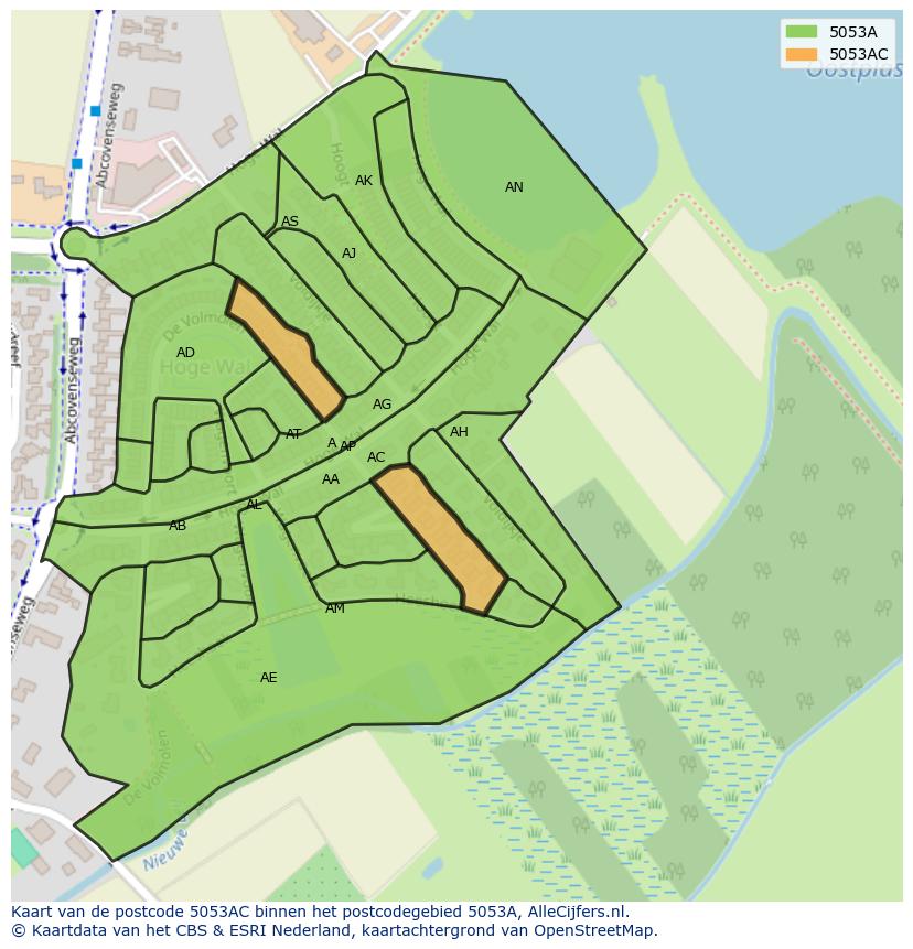 Afbeelding van het postcodegebied 5053 AC op de kaart.