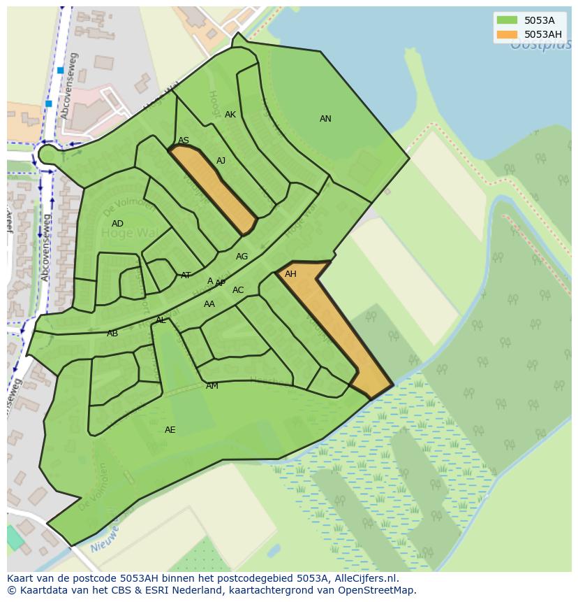 Afbeelding van het postcodegebied 5053 AH op de kaart.
