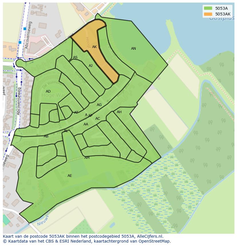 Afbeelding van het postcodegebied 5053 AK op de kaart.