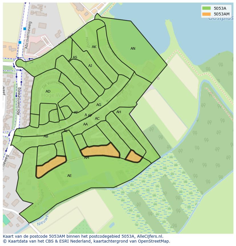 Afbeelding van het postcodegebied 5053 AM op de kaart.