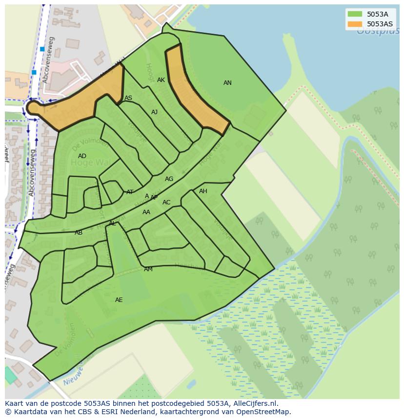 Afbeelding van het postcodegebied 5053 AS op de kaart.