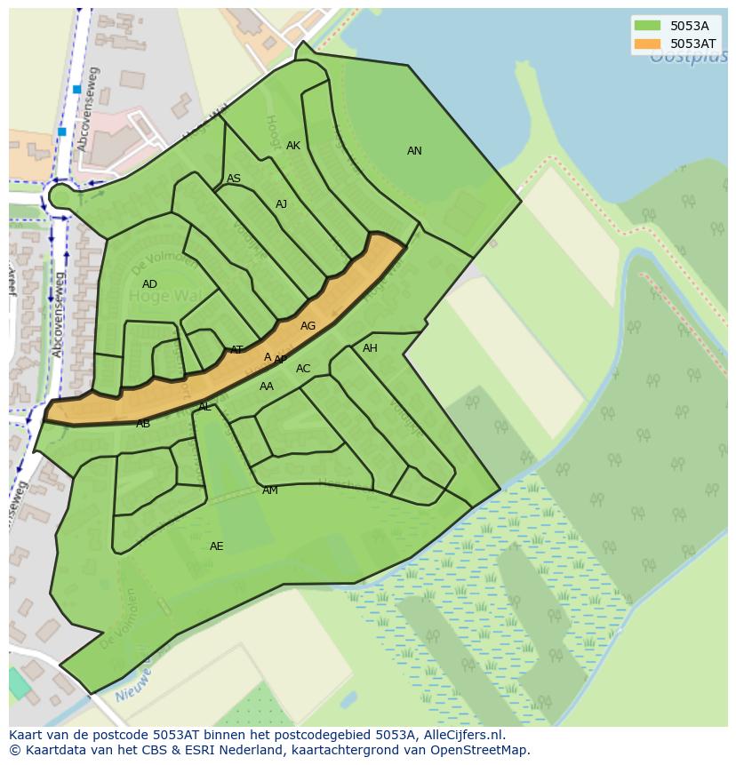Afbeelding van het postcodegebied 5053 AT op de kaart.