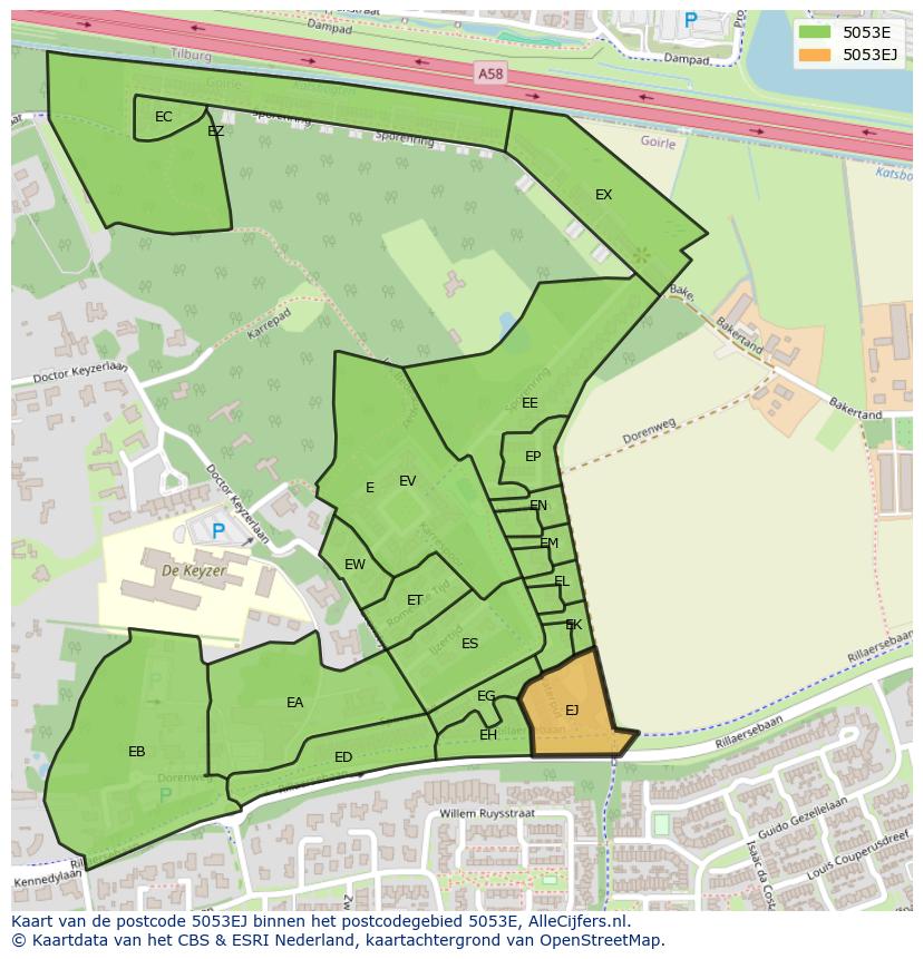 Afbeelding van het postcodegebied 5053 EJ op de kaart.