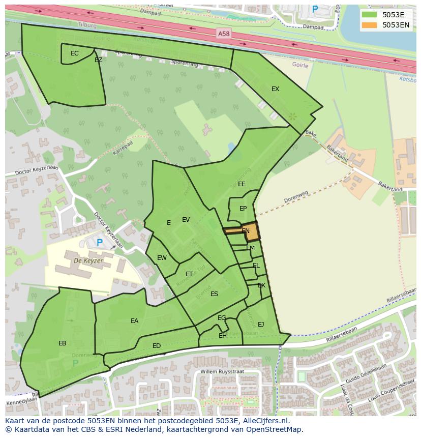 Afbeelding van het postcodegebied 5053 EN op de kaart.