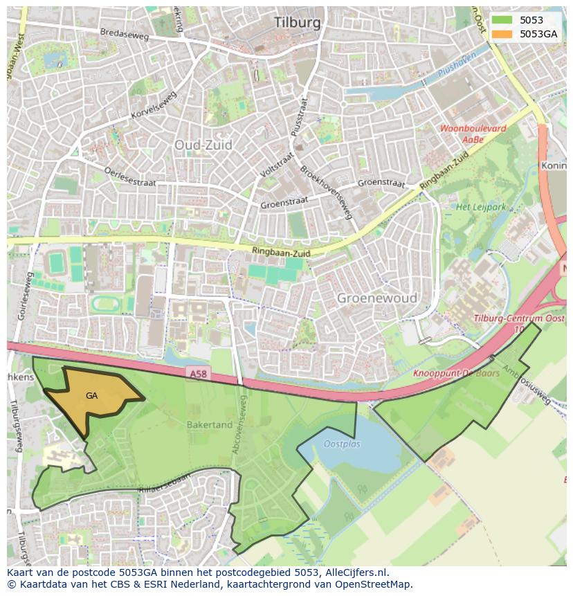 Afbeelding van het postcodegebied 5053 GA op de kaart.