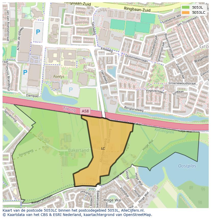 Afbeelding van het postcodegebied 5053 LC op de kaart.