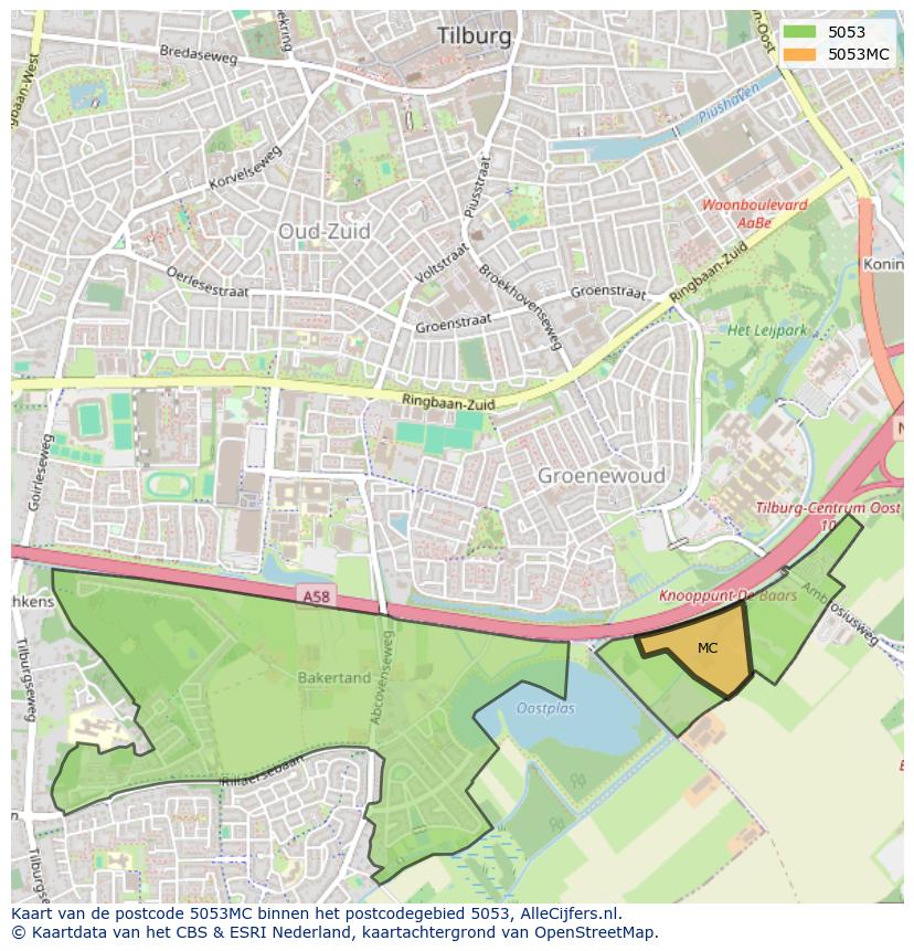 Afbeelding van het postcodegebied 5053 MC op de kaart.