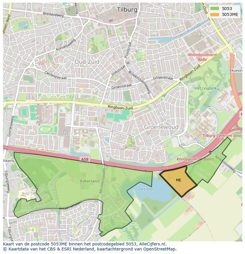 Afbeelding van het postcodegebied 5053 ME op de kaart.