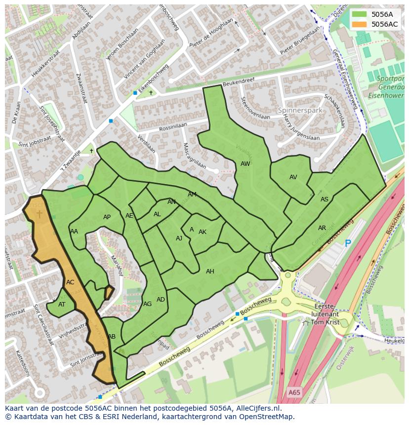 Afbeelding van het postcodegebied 5056 AC op de kaart.