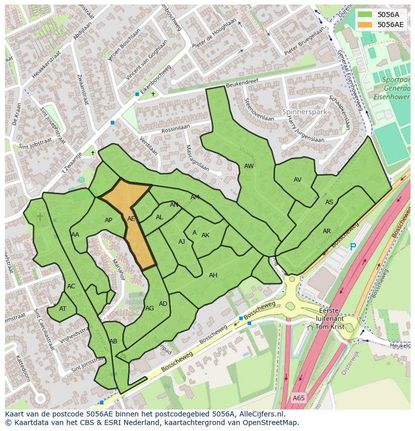 Afbeelding van het postcodegebied 5056 AE op de kaart.