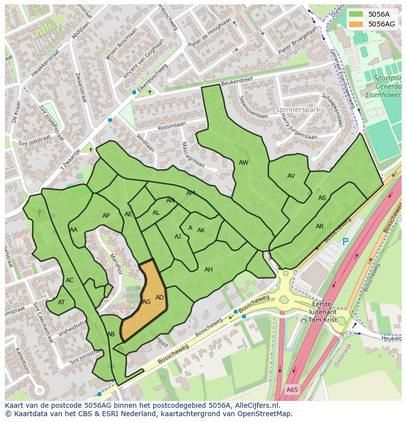 Afbeelding van het postcodegebied 5056 AG op de kaart.