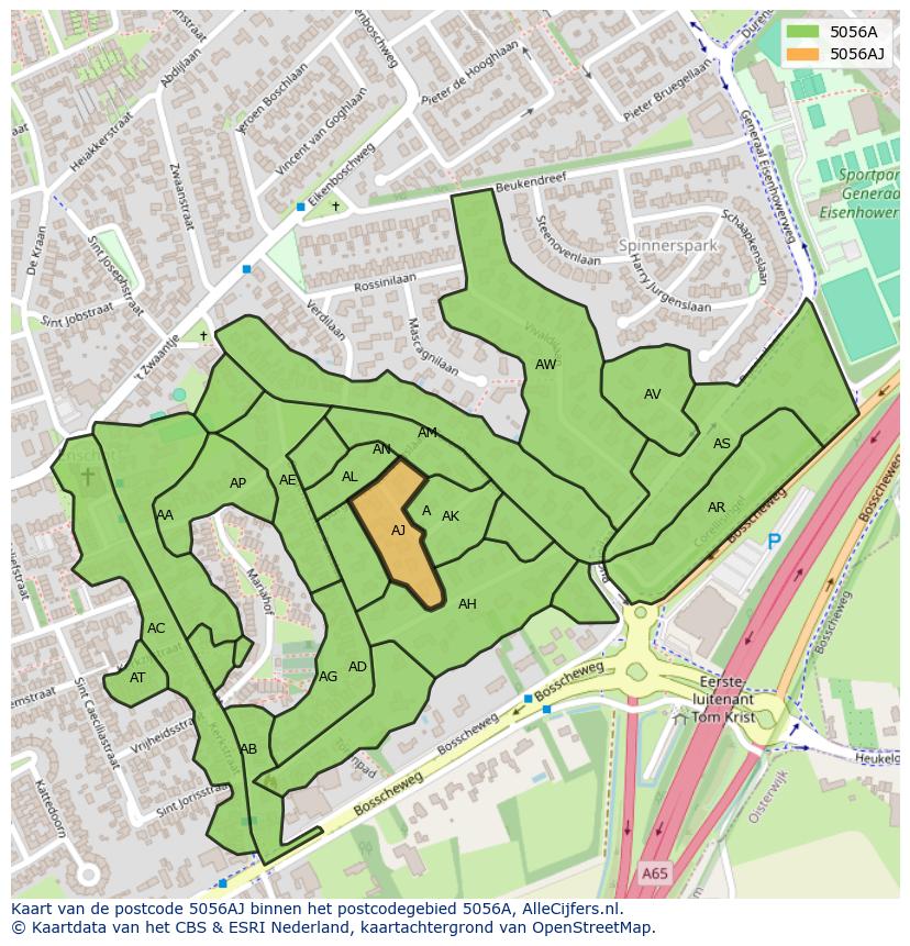 Afbeelding van het postcodegebied 5056 AJ op de kaart.