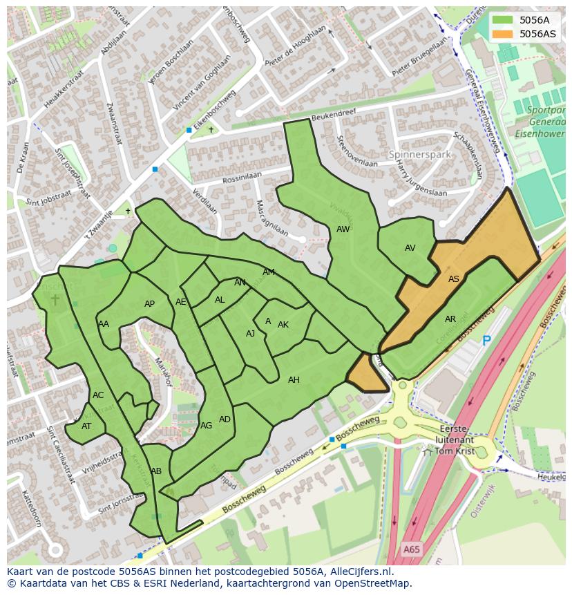 Afbeelding van het postcodegebied 5056 AS op de kaart.