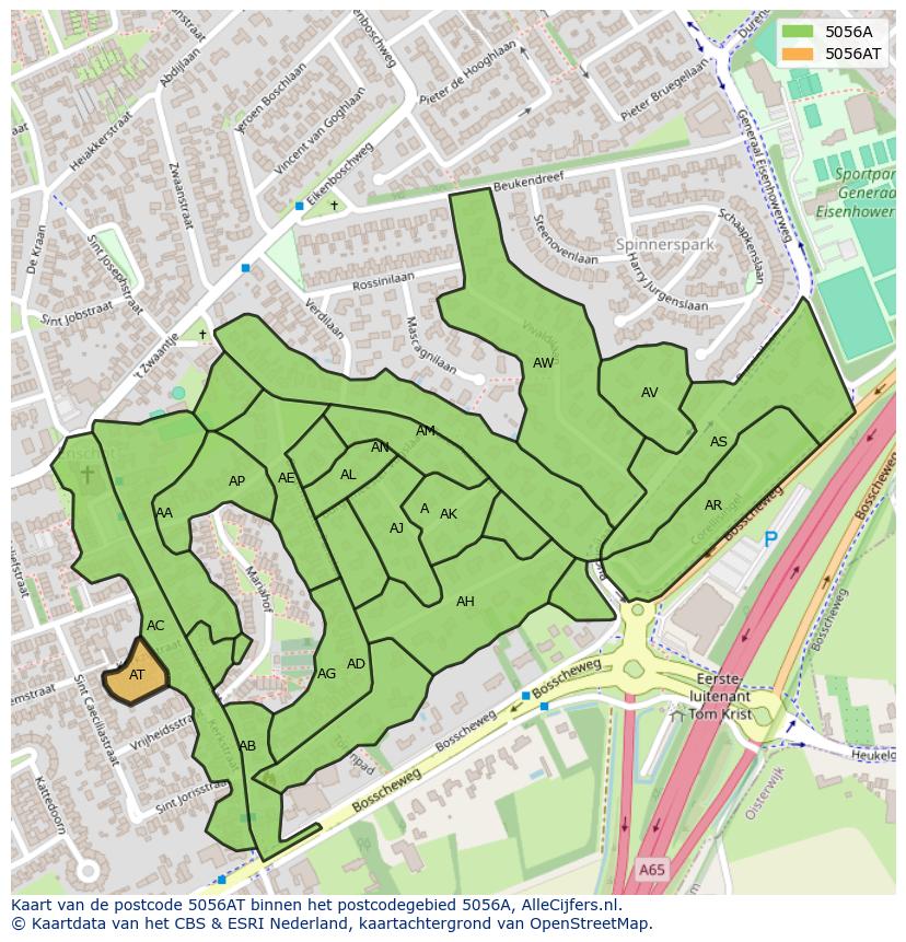 Afbeelding van het postcodegebied 5056 AT op de kaart.